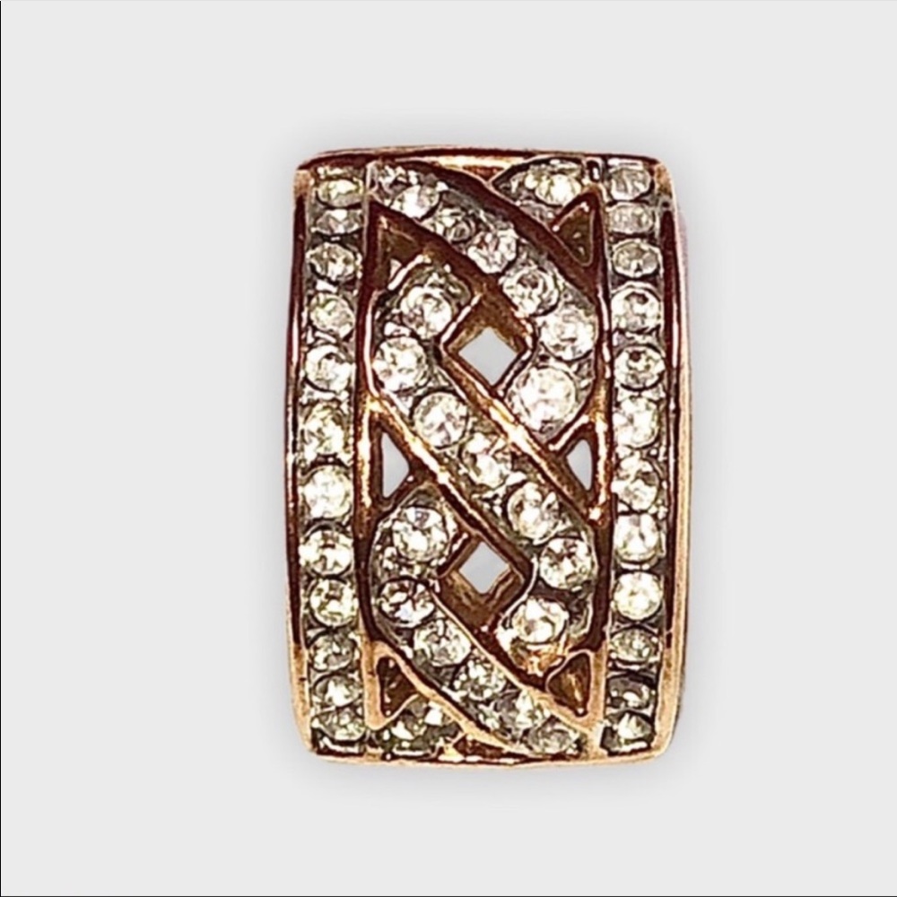 Cross Cross Bling Wide Ring Gold Tone CZs Channel Set Engagement Wedding Band